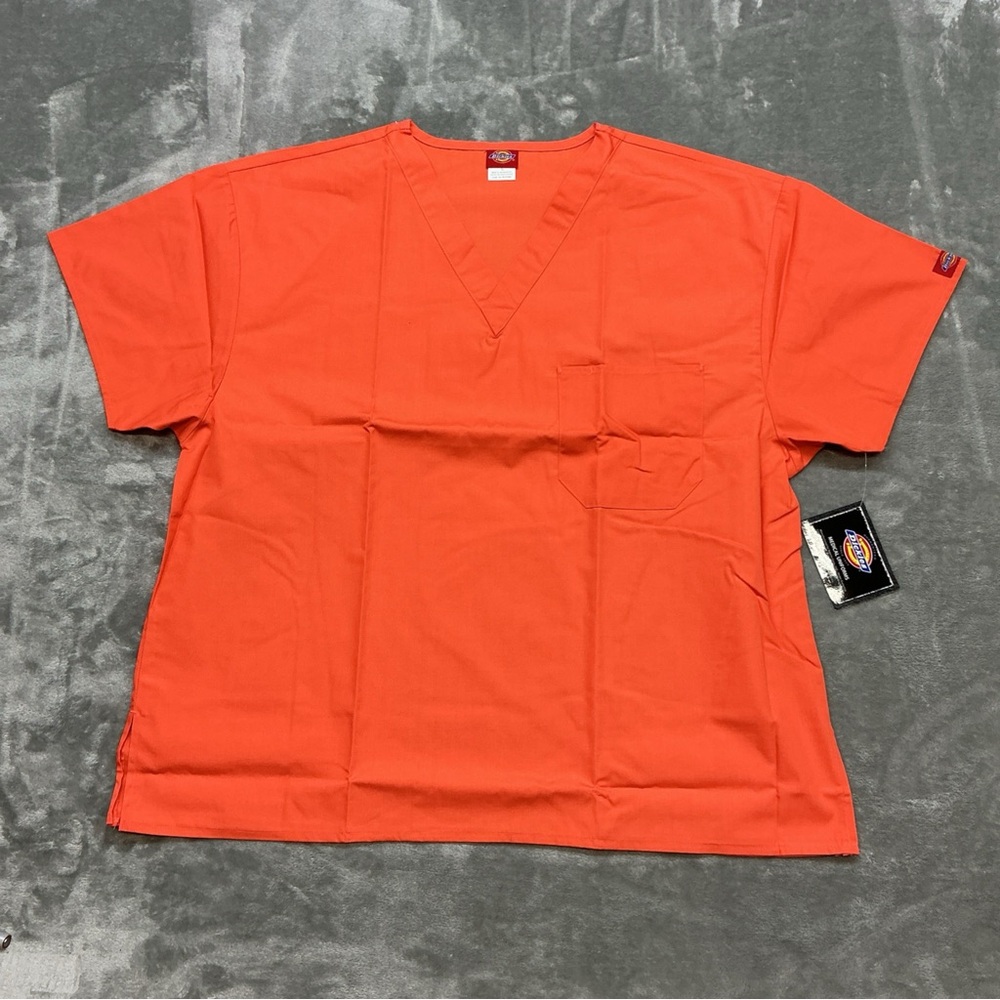 Dickies scrub tops women Large Orange V Neck Short Sleeve Health care uniform